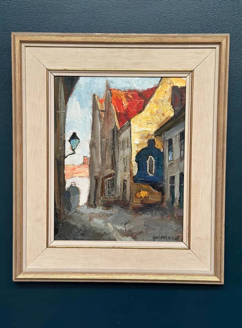 Original Swedish Oil on Panel - "Alley" by Knut Norman - Signed - Vintage and Framed - 59 × 46 cm (23.2" × 18.1")