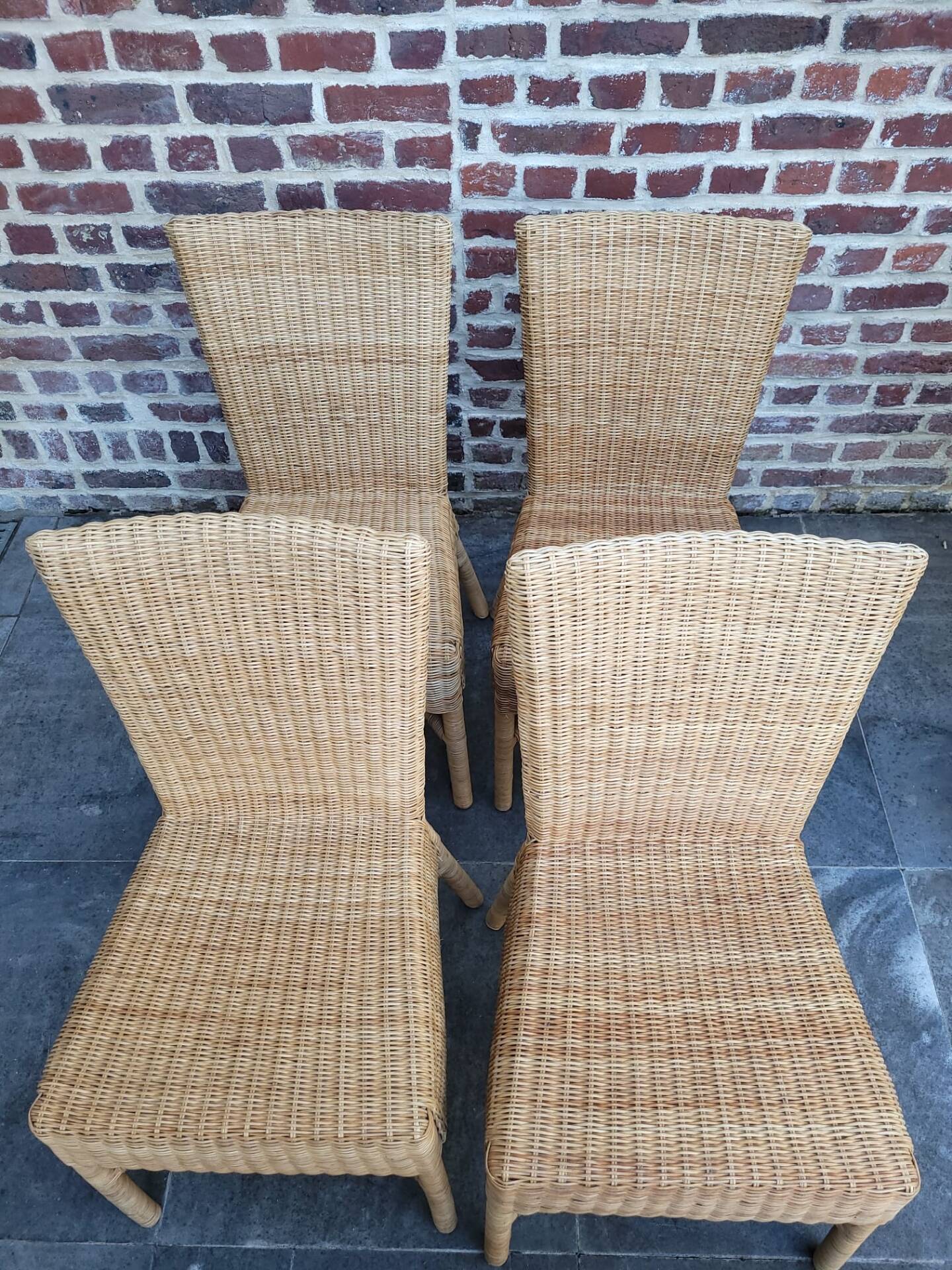 4 dining chairs in natural rattan and woven wicker