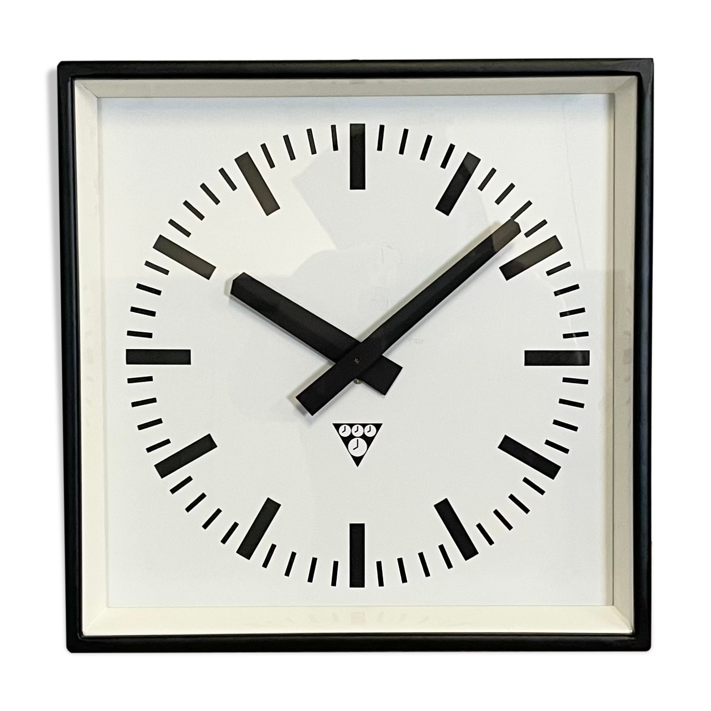 Black Industrial Square Wall Clock from Pragotron, 1970s
