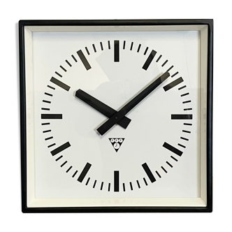 Black Industrial Square Wall Clock from Pragotron, 1970s