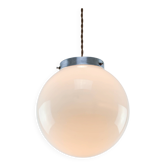 Mid-Century Opaline & Metal Sphere Pendant Lamp
