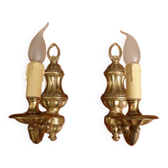 Set of 2 wall lights in real solid bronze