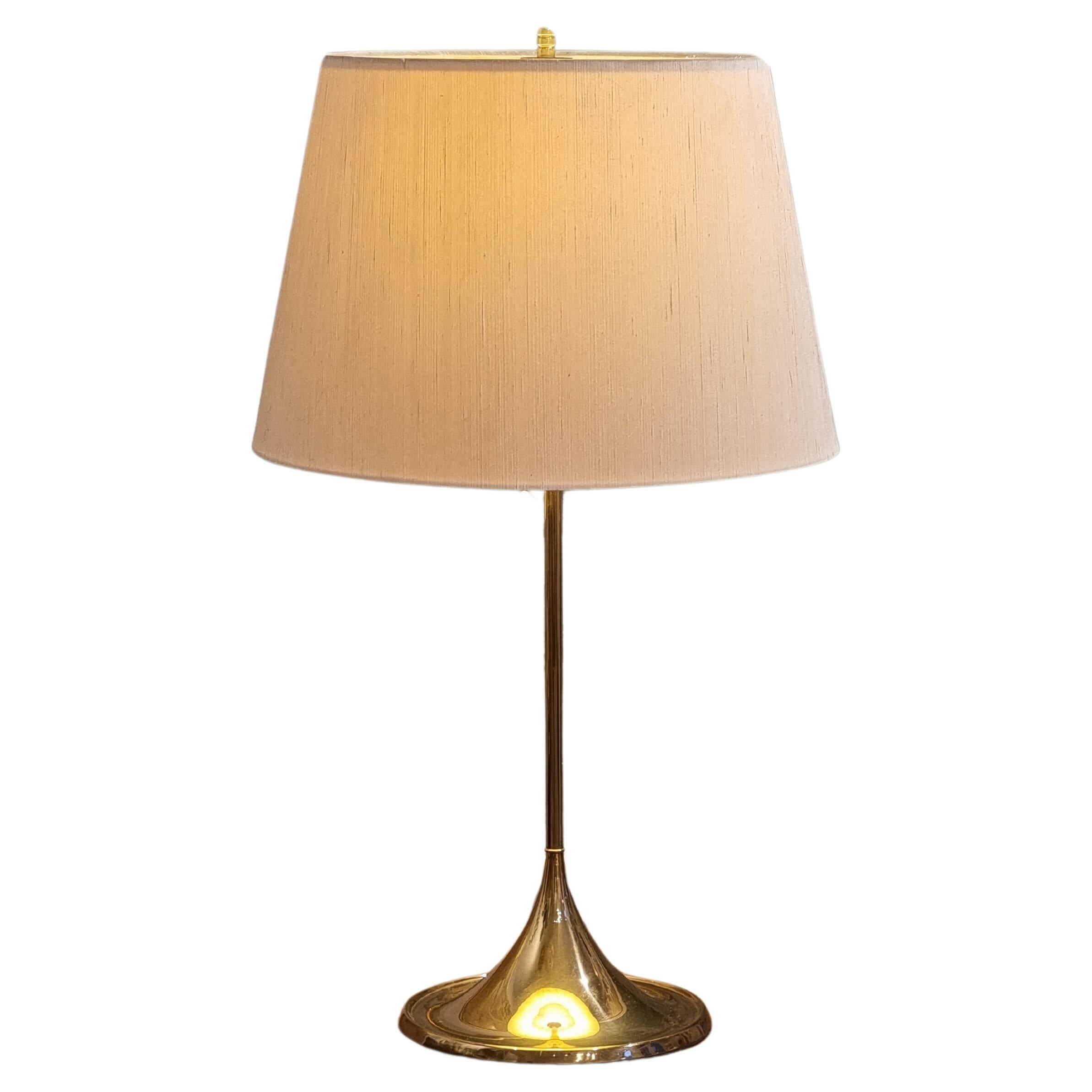 Bergboms brass table lamp, original shade, model B-024, Scandinavian Modern 1960s