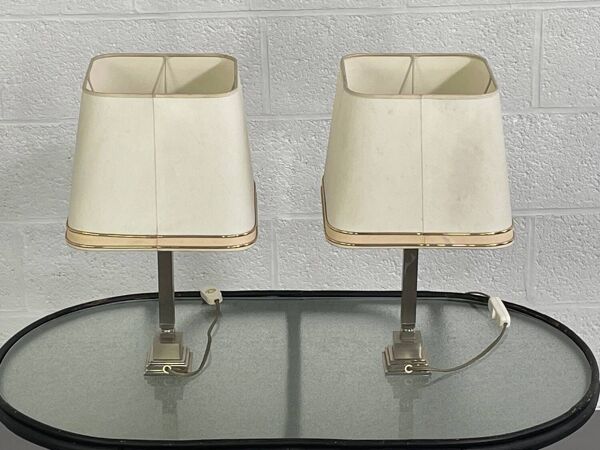 Paire de lampe en chrome et métal brossé