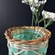 Vintage celadon green scoubidou vase with rattan — 1960s-70s