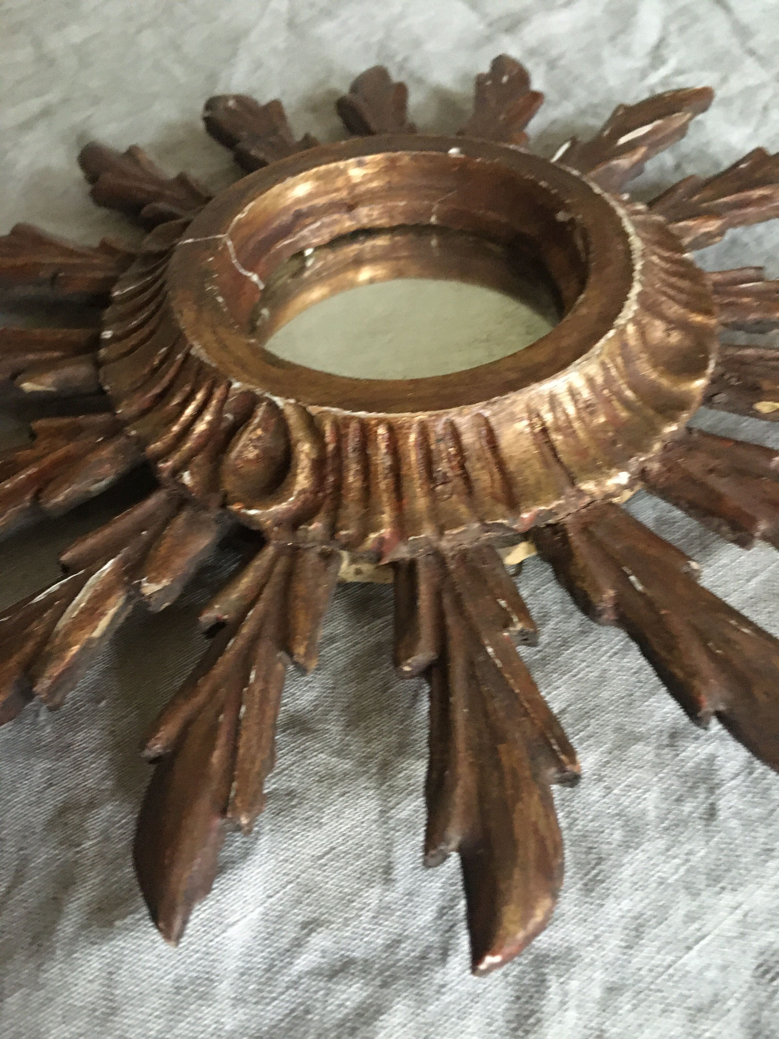 Gilded wood sun mirror, 60s