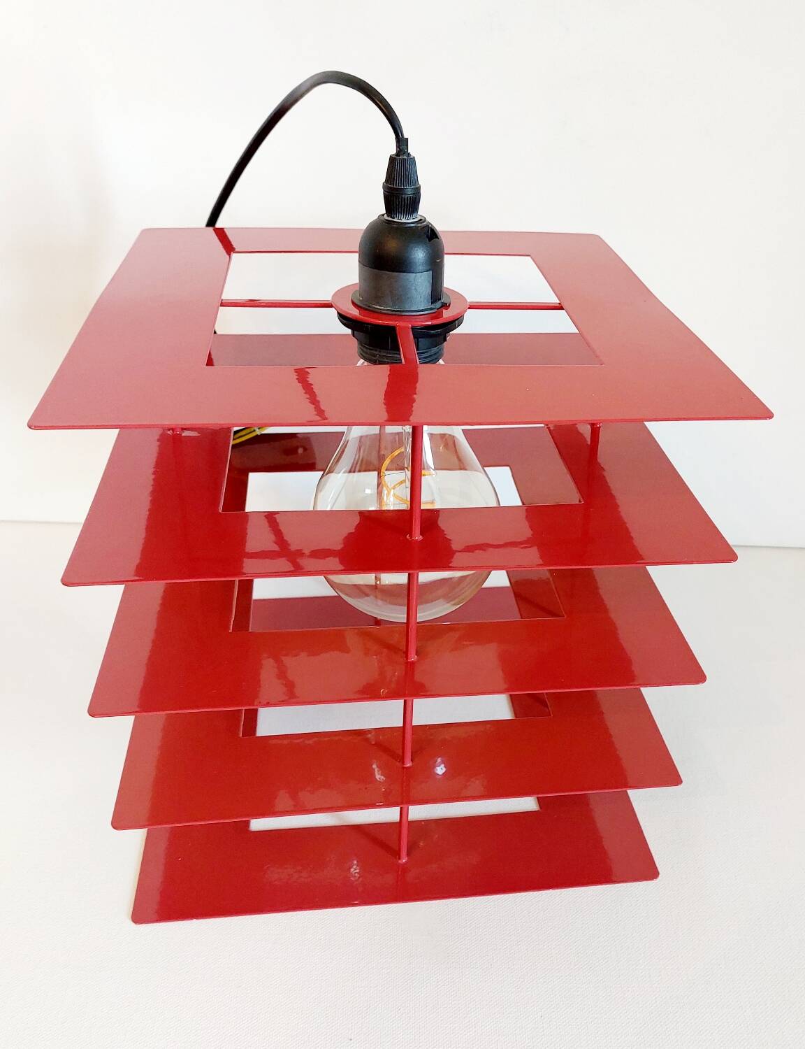 Designer red metal pendant light
