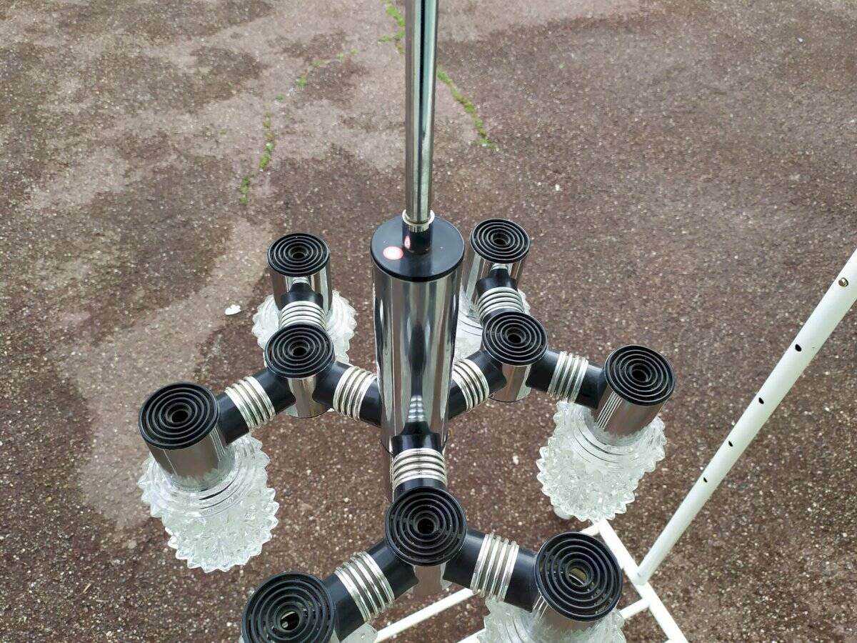 Vintage ceiling light in chrome-plated and cut glass, Targetti 1970 chandelier