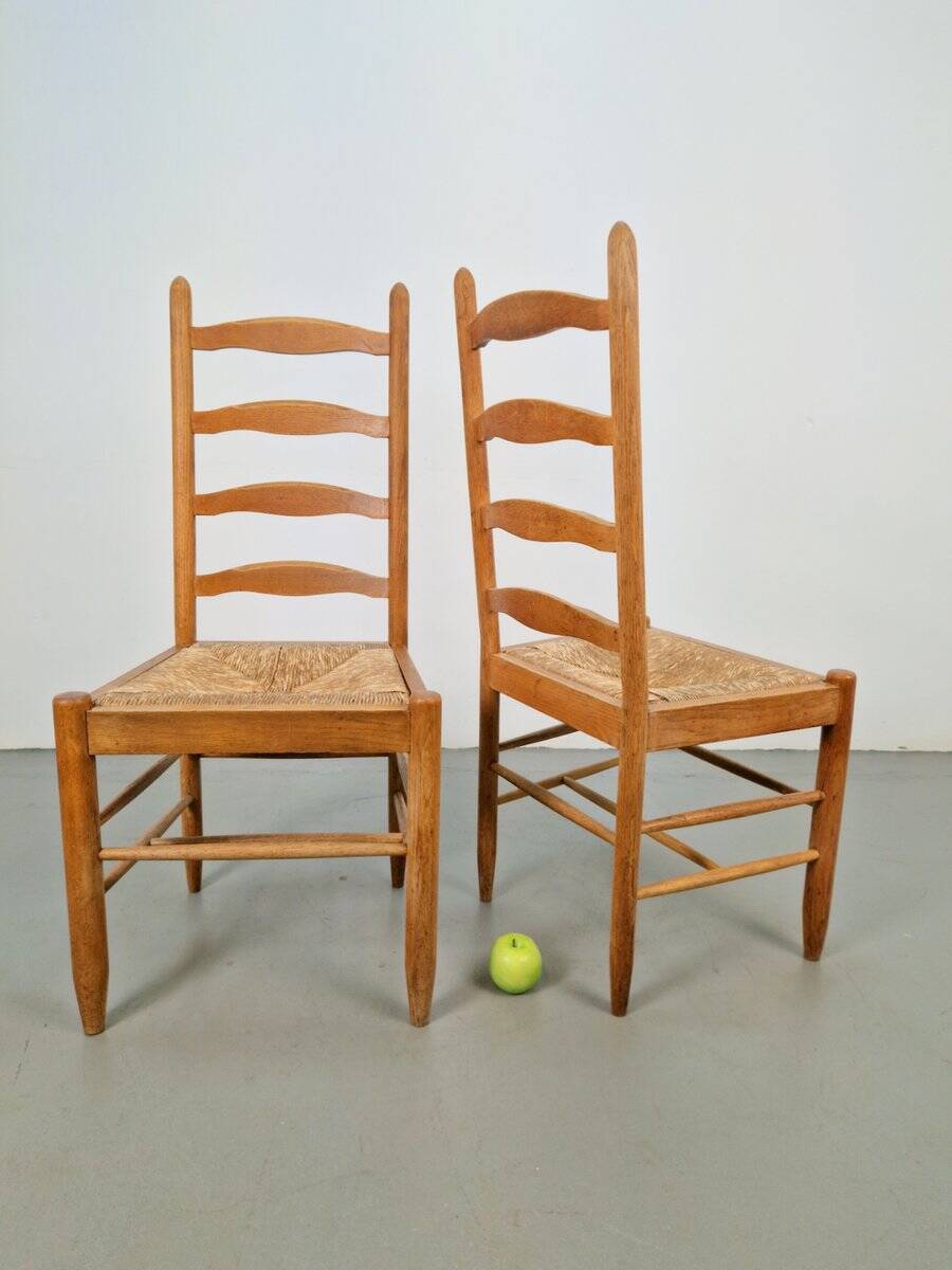 Vintage Brutalist Wicker Ladder Chairs, 1960s, Set of 2
