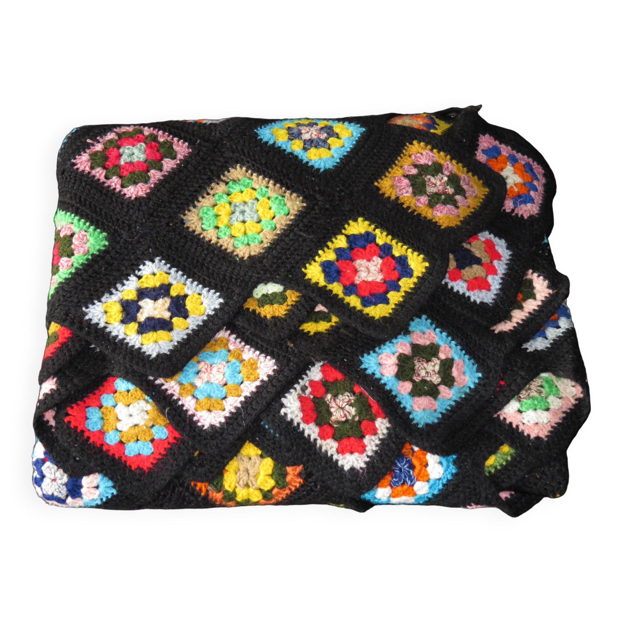 70's multi-colored crochet blanket