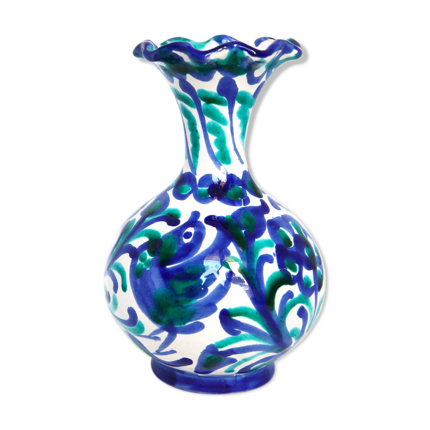 Romantic Spanish vase with hand-painted earthenware bird