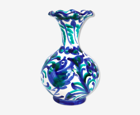 Vase espagnol romantique à l'oiseau en faïence peinte à la main