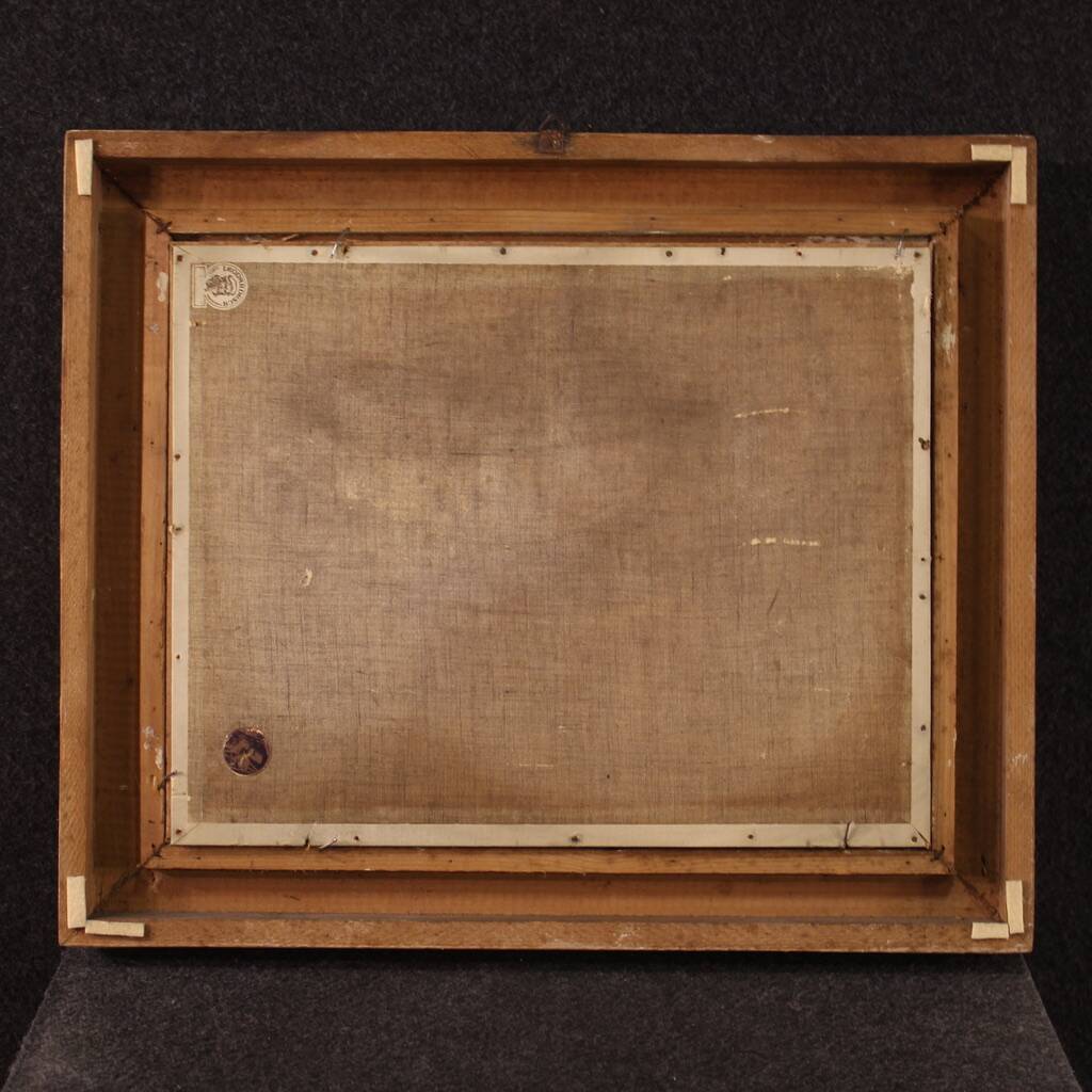 Seascape painting signed by Remo Testa, fishermen at sunset