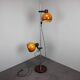 Adjustable double floor lamp in "Space Age" style, Hungarian from the 1970s, in orange and chrome brown.