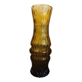 Vintage twisted amber glass vase – 1960s/70s – Mid-Century Style