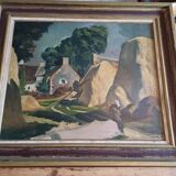 Oil on Canvas 19th Signed Breton Landscape