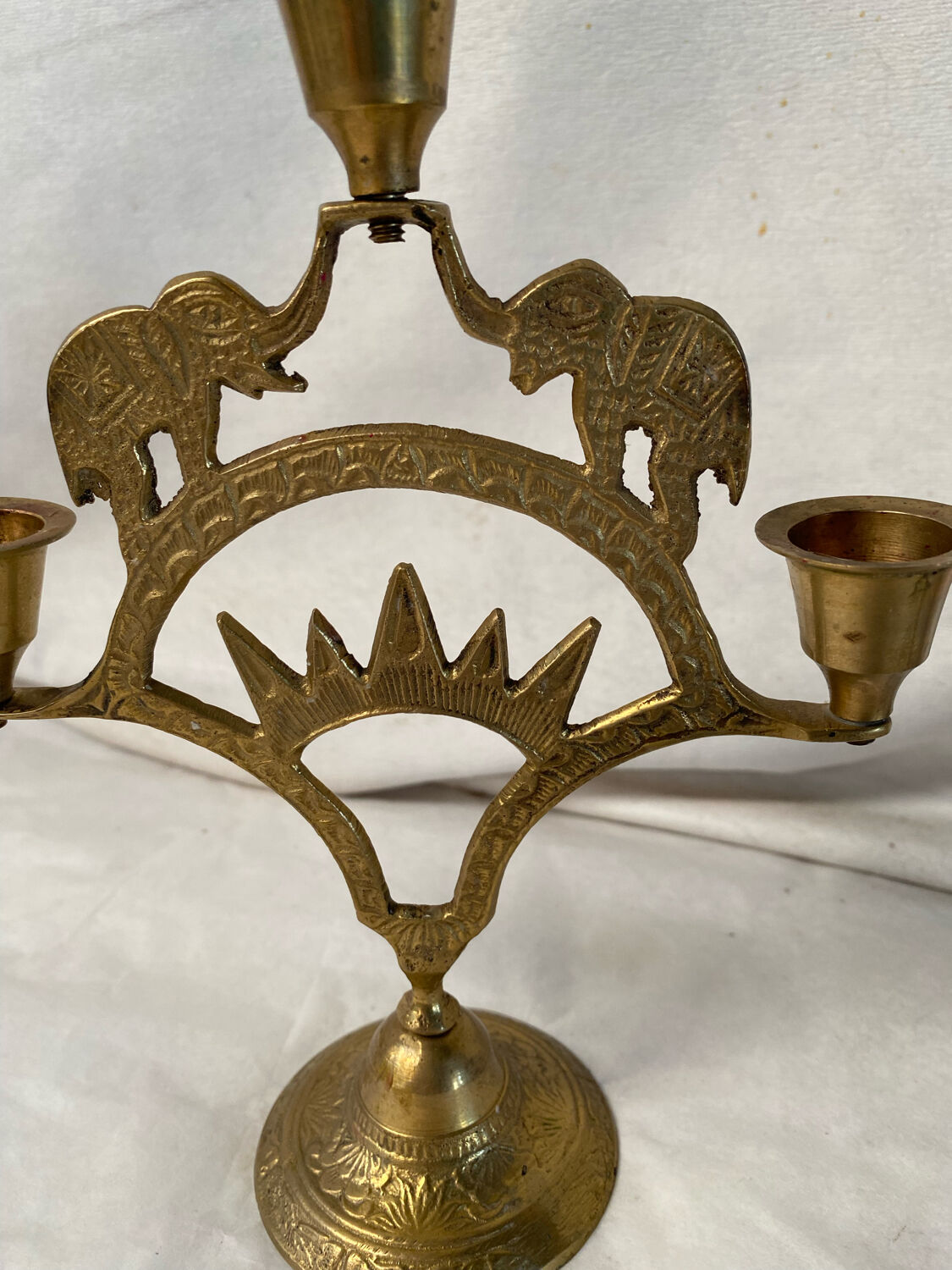 Pair of brass elephant candlesticks