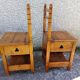 2 old wooden children's chairs with a small chest.