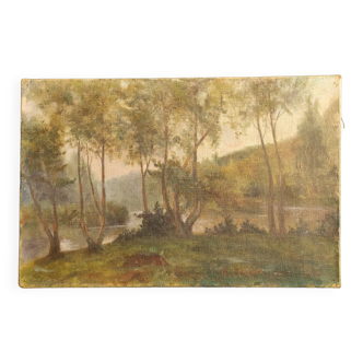 Peinture à l'huile française ancienne, signée A. Le Creurer, 1906