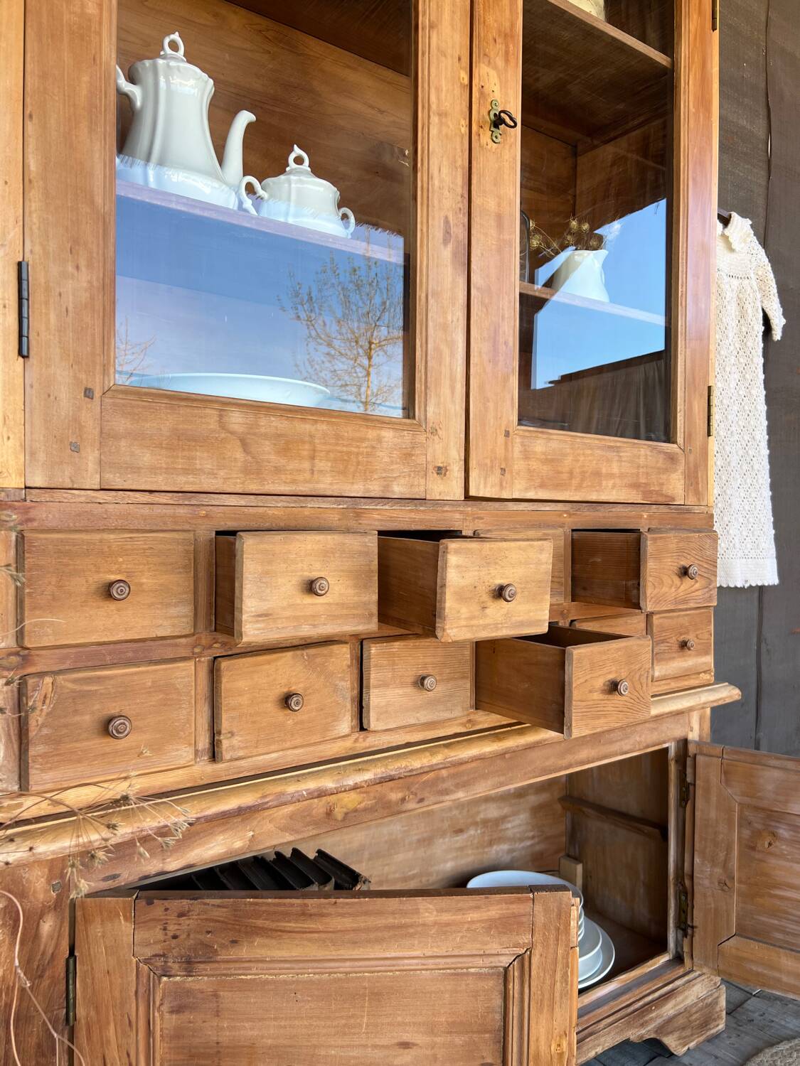 Old display cabinet in raw wood