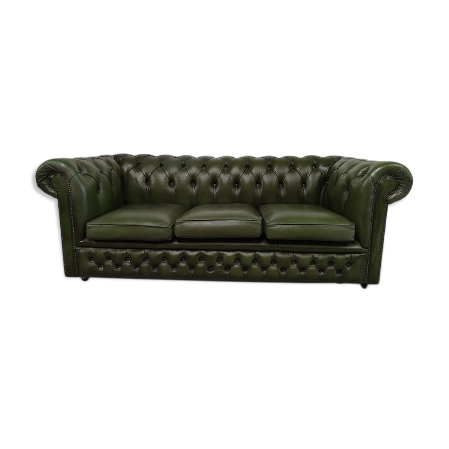 Chesterfield leather green sofa three seats