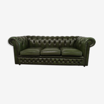 Chesterfield leather green sofa three seats
