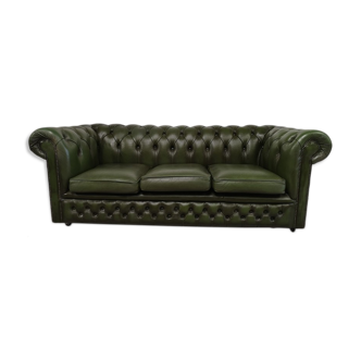 Chesterfield leather green sofa three seats