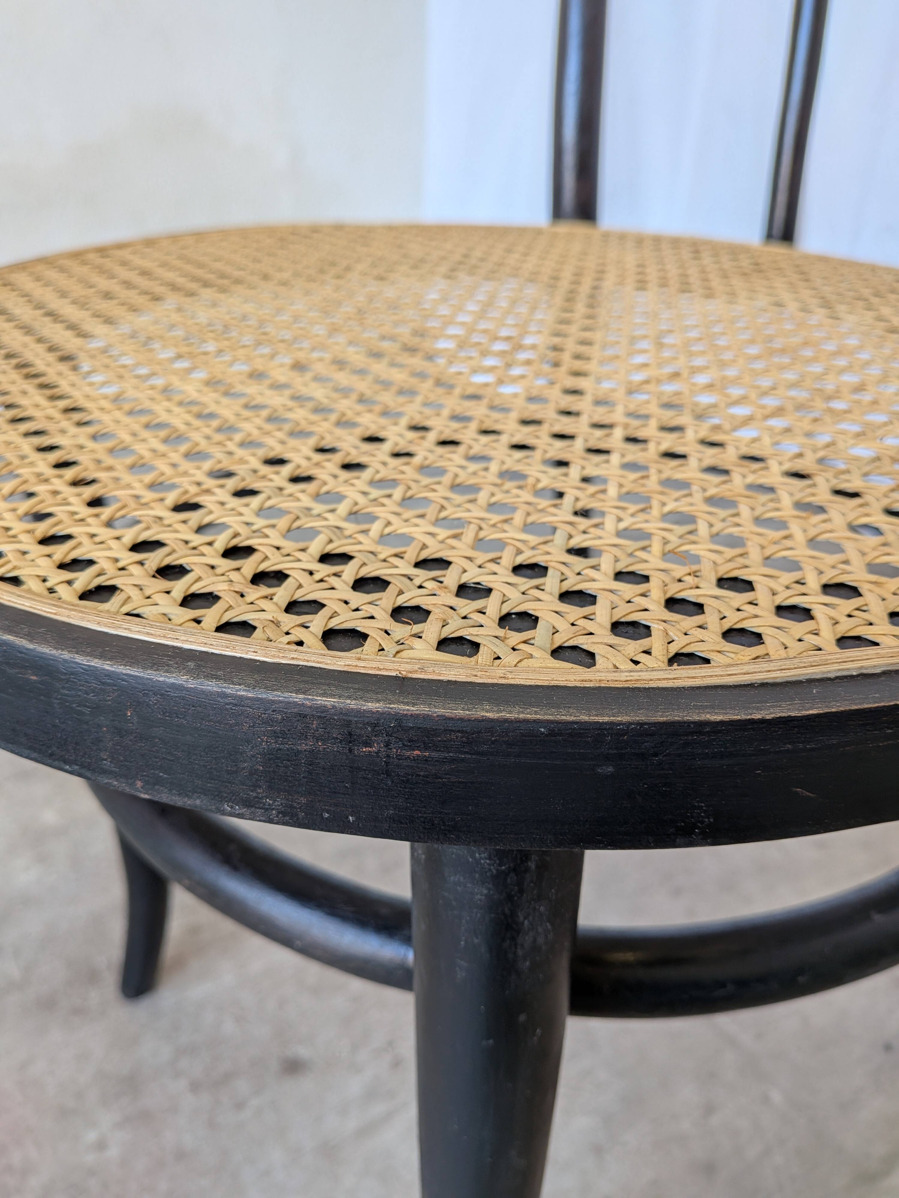 Vintage Thonet Style Dining Chair: Black Bentwood Cane Seat