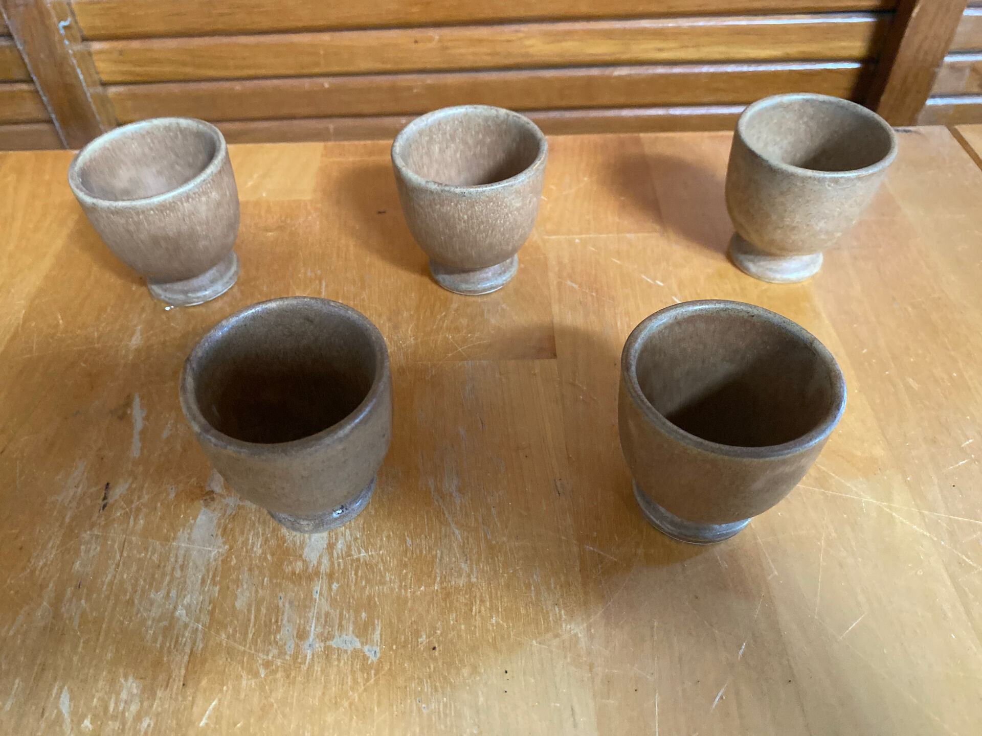 Set of 5 Vintage Beige Stoneware Egg Cups