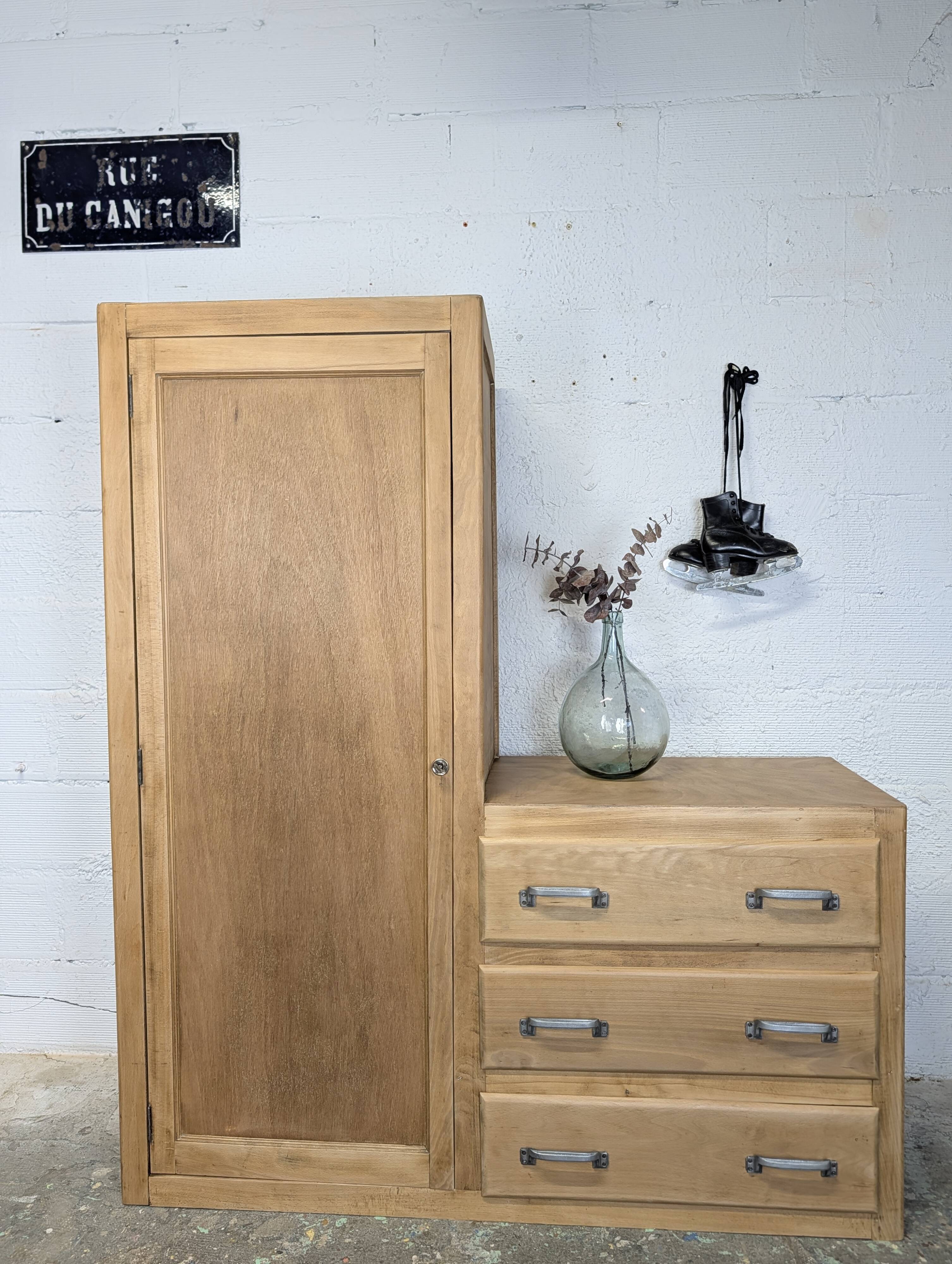 Armoire, penderie 1 porte et commode 3 tiroirs vintage