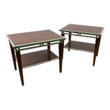 Pair of modernist chrome, leather and wood side tables