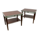 Paire de tables basses bouts de canapé modernistes chrome, cuir et bois