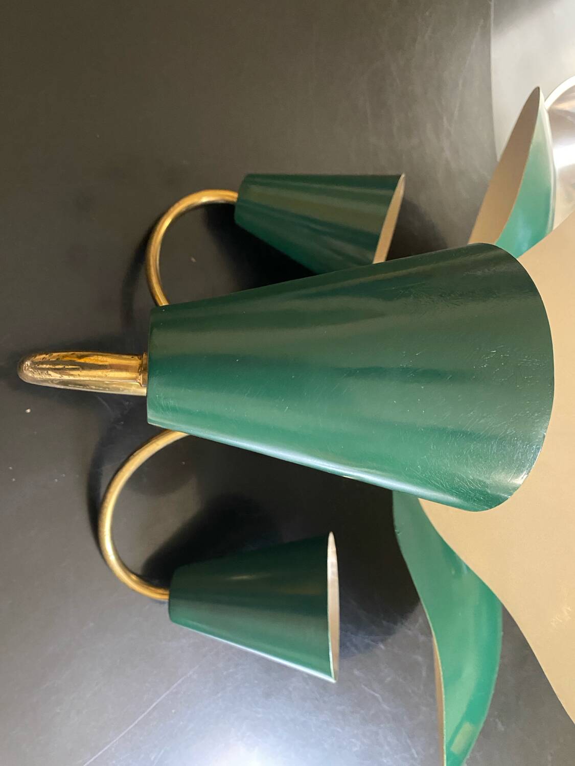 Vintage 3-light chandelier in gilded brass and metal from the 50s