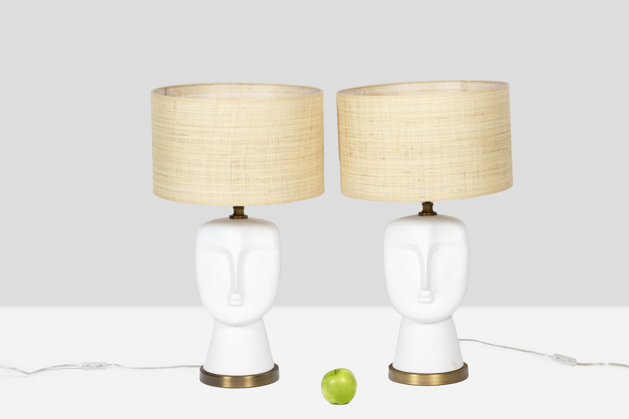 Pair of lamps in white and matt opaline, twentieth century