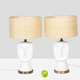 Pair of lamps in white and matt opaline, twentieth century