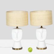 Pair of lamps in white and matt opaline, twentieth century