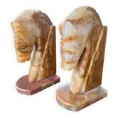 Pair of onyx horse bookends from the 1960s, vintage Italy.