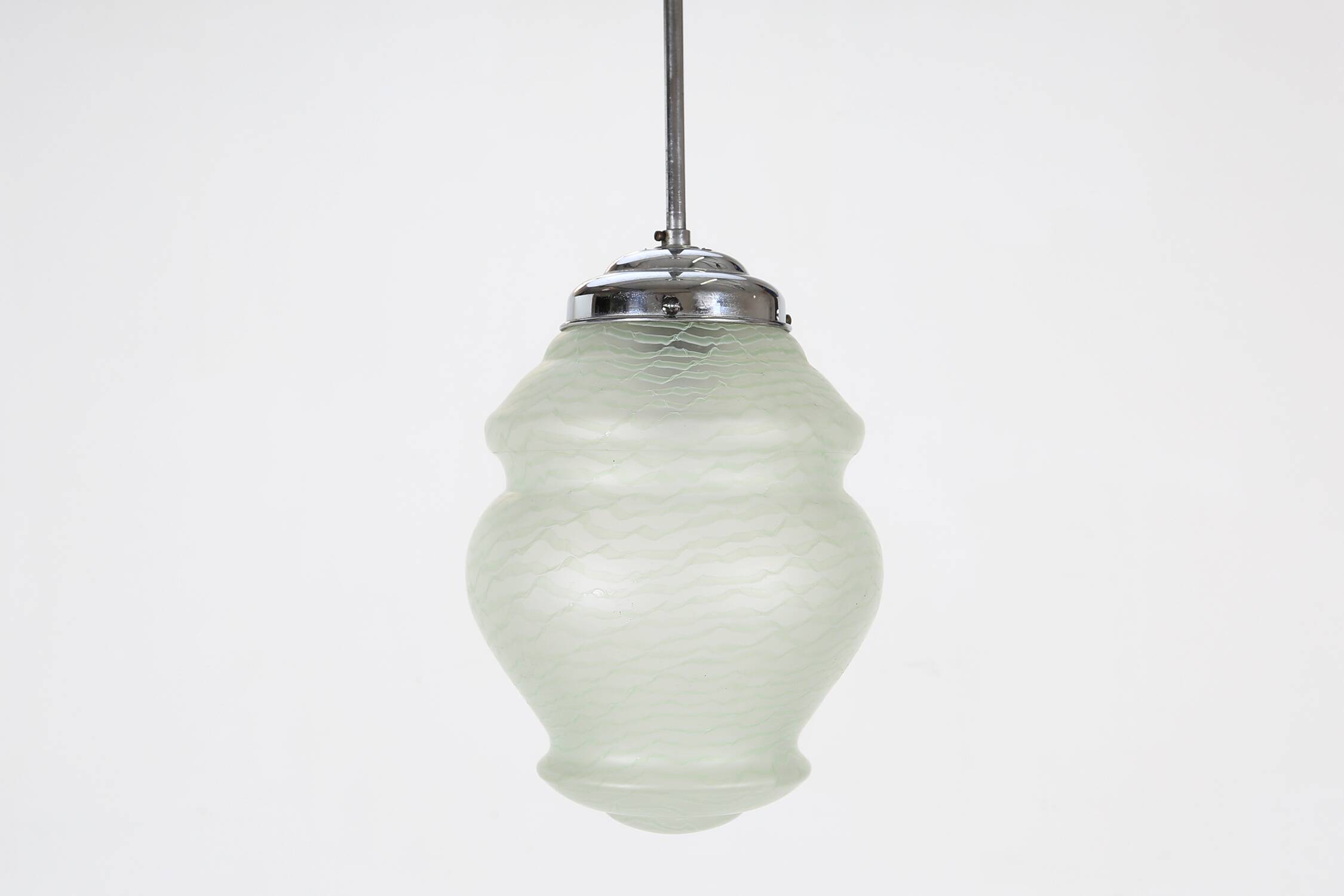 Art Deco pendant lamp with green glass shade, France ca. 1940