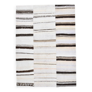 Cream & Brown Striped Vintage Kilim Rug, 204x279Cm