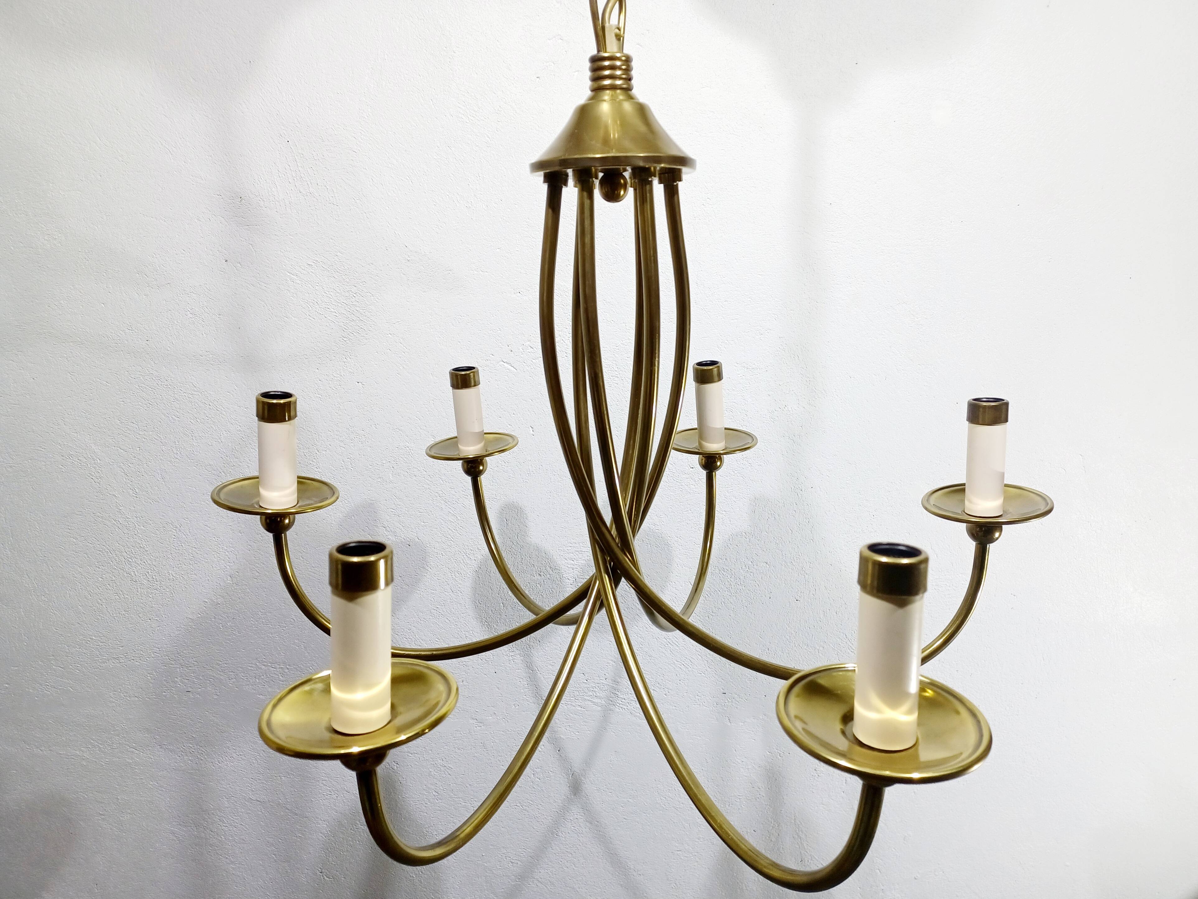 6-light chandelier in bronze and brass