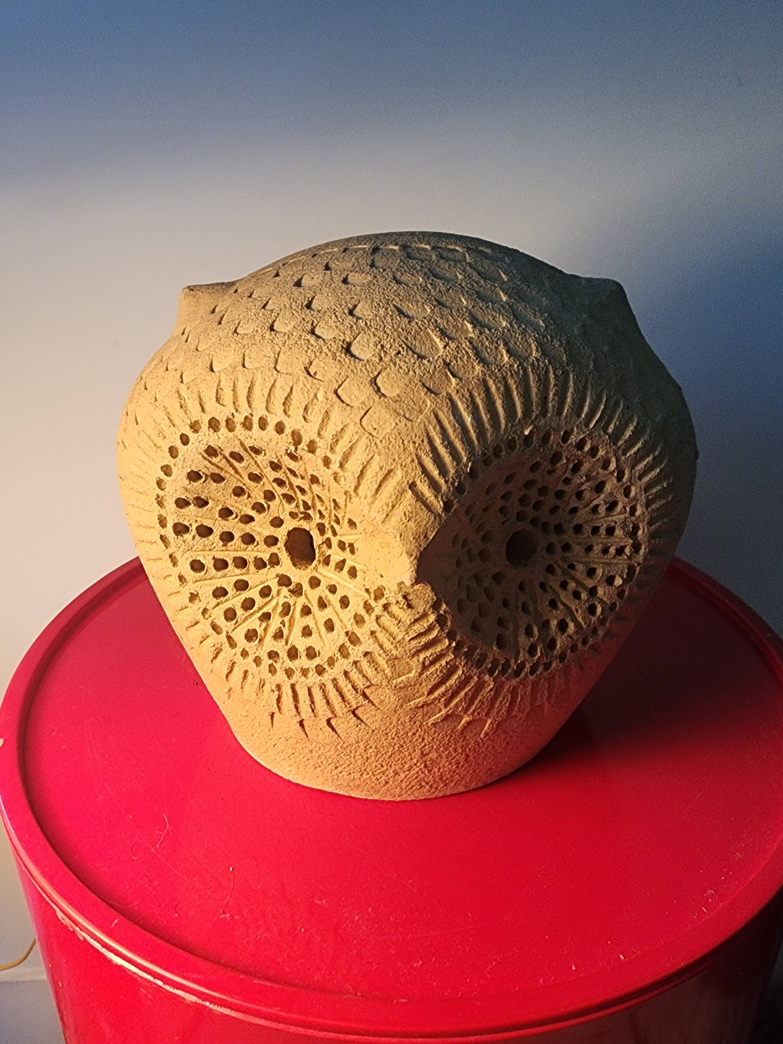 Vintage stoneware owl lamp, circa 1970