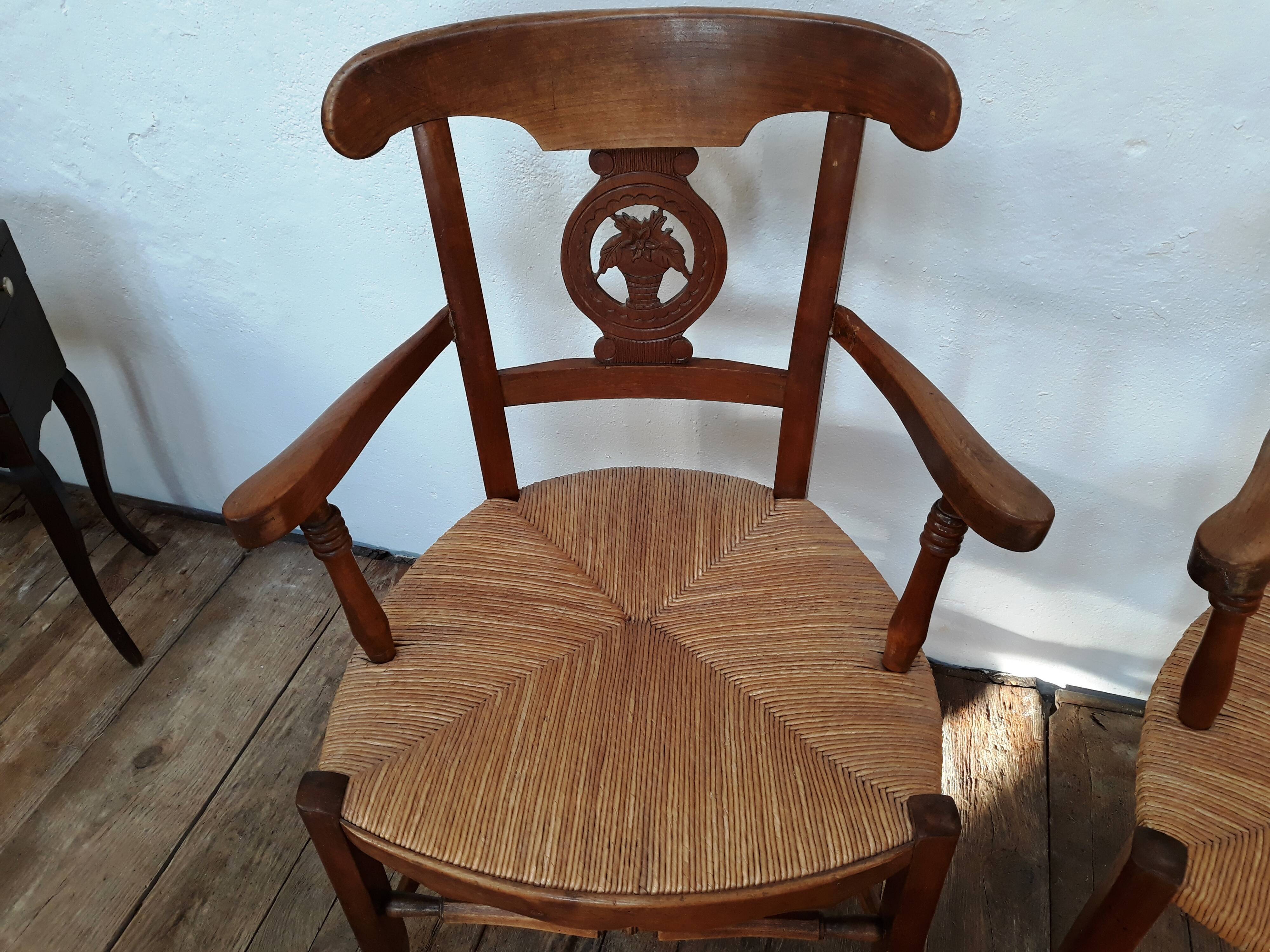 Pair of armchairs paillé and wood style Directoire