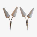 Pair of double organic design wall lights 1950s
