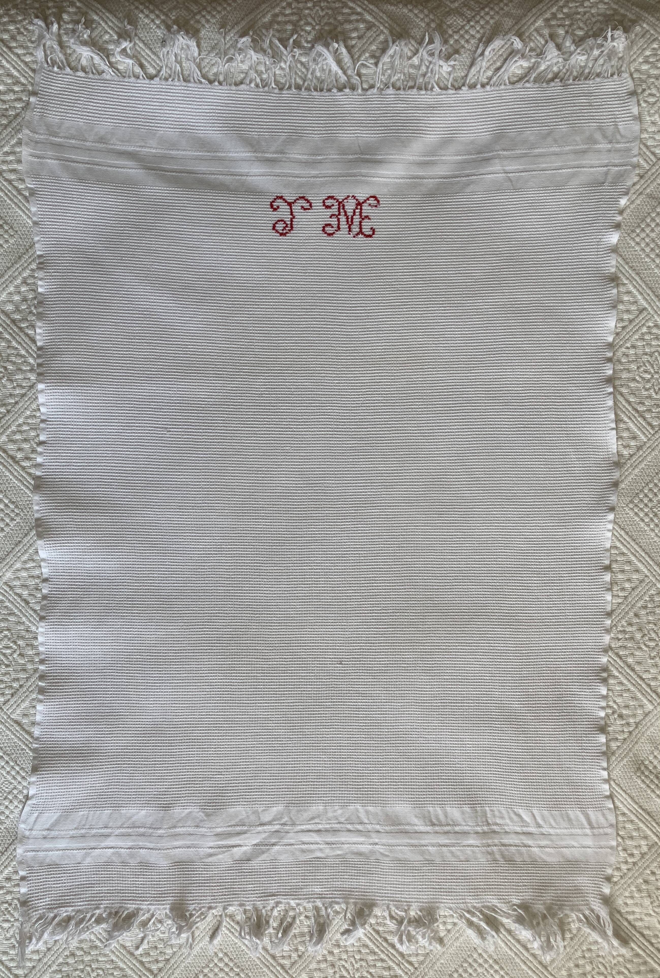 4 antique tea towels - honeycomb - monogrammed JM