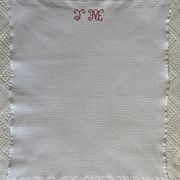 4 antique tea towels - honeycomb - monogrammed JM