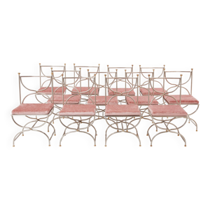 Rare set de 12 chaises - velours rose