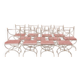 Maison Jansen rare set of 12 steel brass pink velvet chairs 1960