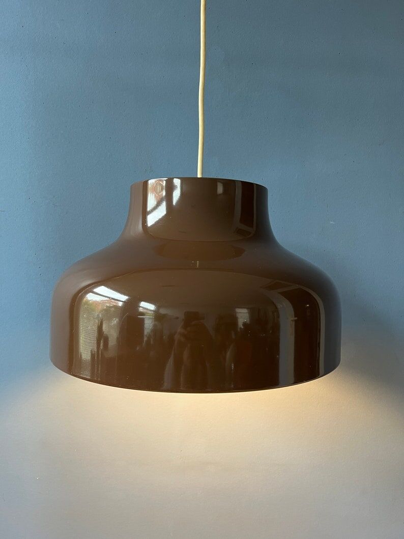 Vintage mid century pendant lamp in brown metal
