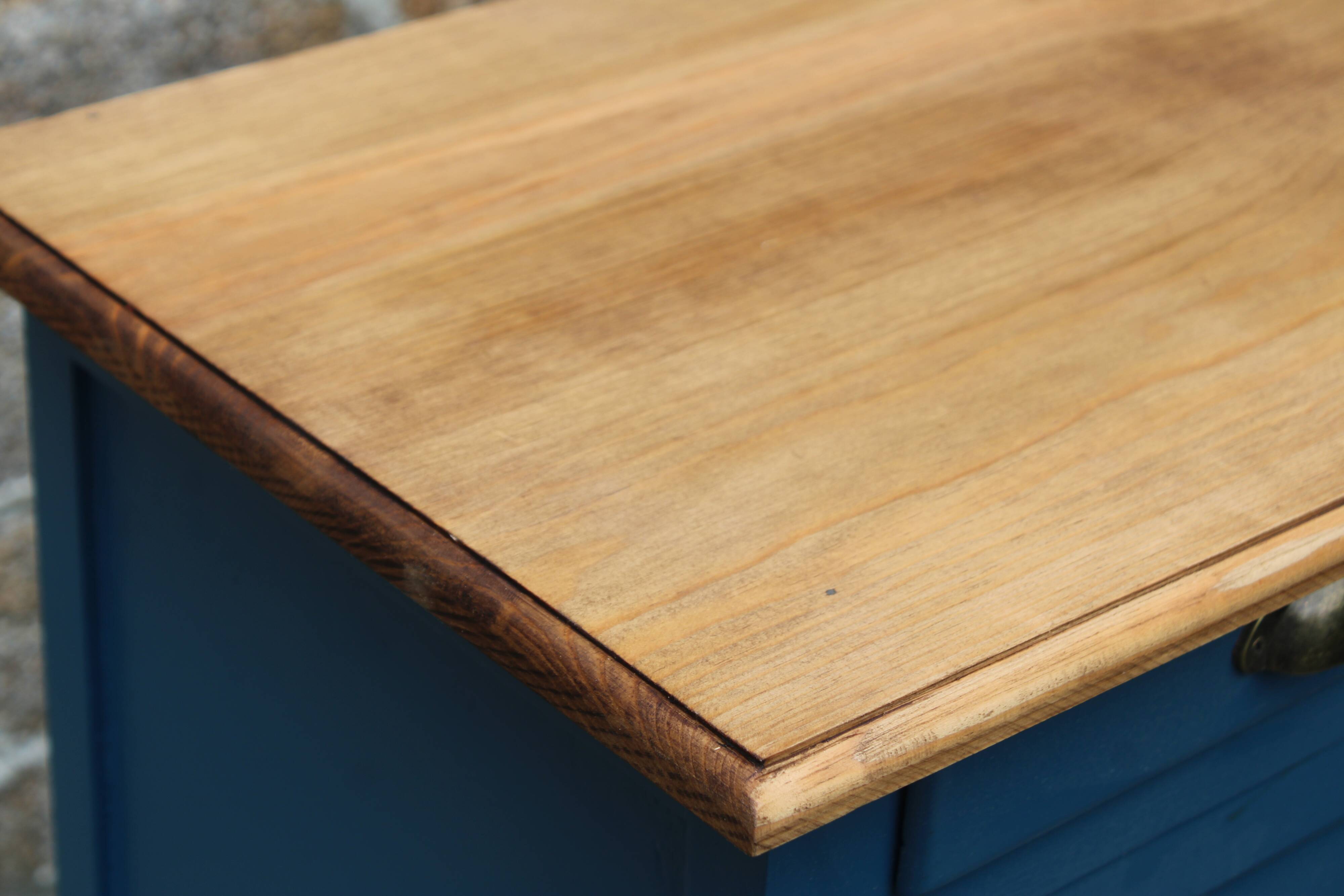 Vintage deep blue Parisian sideboard & natural wood top