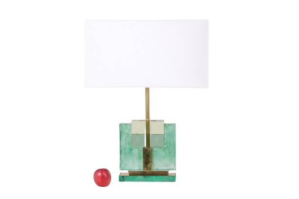 Paire de lampes en verre de Murano, irisé vert. 20e-21e siècle.